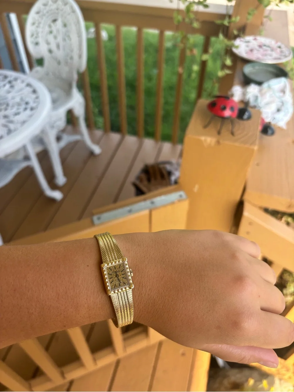 Vintage mechanical ladies gold tone dufonte luxury rectangular watch